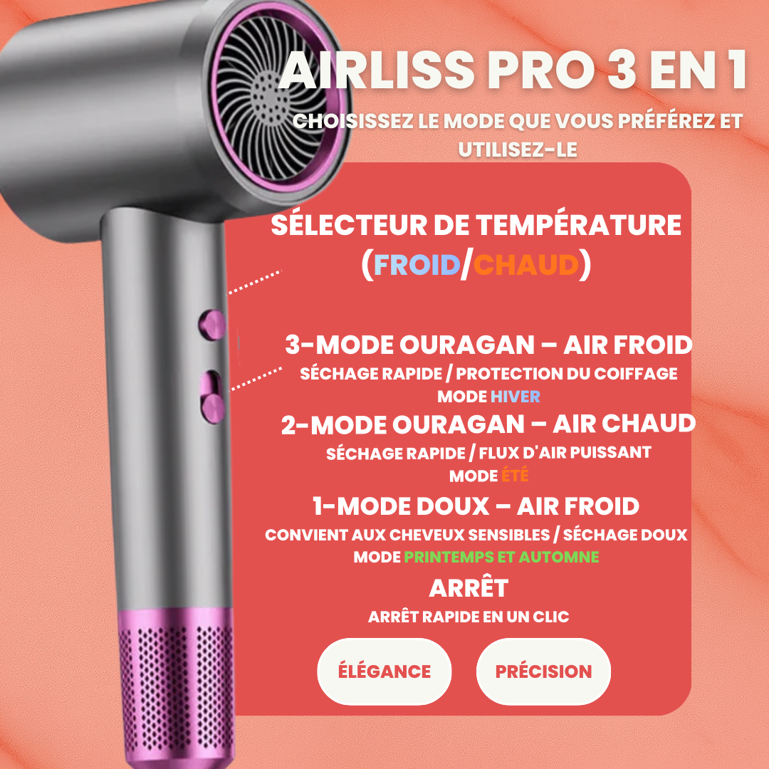AIR LISS PRO 3 EN 1 — Sèche-Cheveux Haute Vitesse 2000W